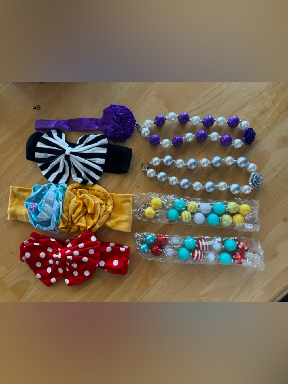 Assorted Kids Headbands and Beaded Necklaces - Purple, Black, Yellow, Red, Blue